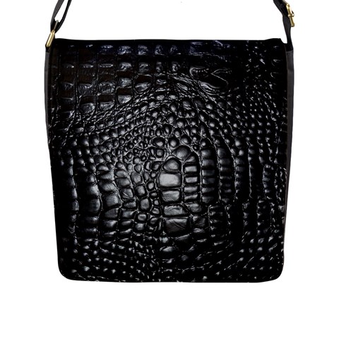 Black Alligator Leather Pattern Flap Closure Messenger Bag (L) from ArtsNow.com Front
