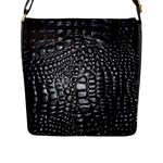 Black Alligator Leather Pattern Flap Closure Messenger Bag (L)