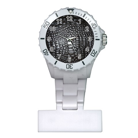 Black Alligator Leather Pattern Plastic Nurses Watch from ArtsNow.com Front