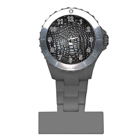 Black Alligator Leather Pattern Plastic Nurses Watch from ArtsNow.com Front