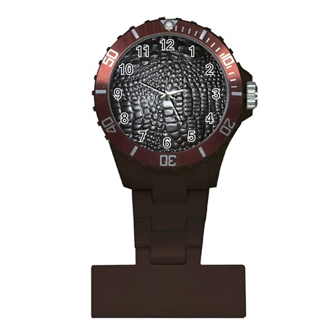 Black Alligator Leather Pattern Plastic Nurses Watch from ArtsNow.com Front