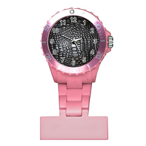 Black Alligator Leather Pattern Plastic Nurses Watch from ArtsNow.com Front