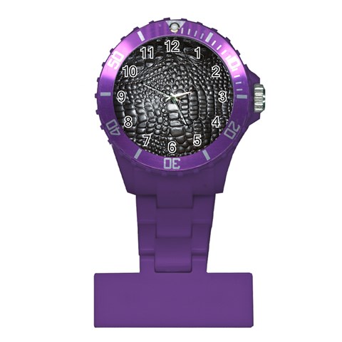 Black Alligator Leather Pattern Plastic Nurses Watch from ArtsNow.com Front