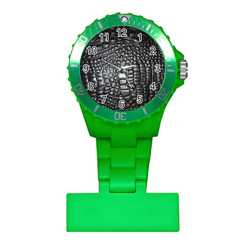 Black Alligator Leather Pattern Plastic Nurses Watch from ArtsNow.com Front