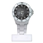 Black Alligator Leather Pattern Plastic Nurses Watch