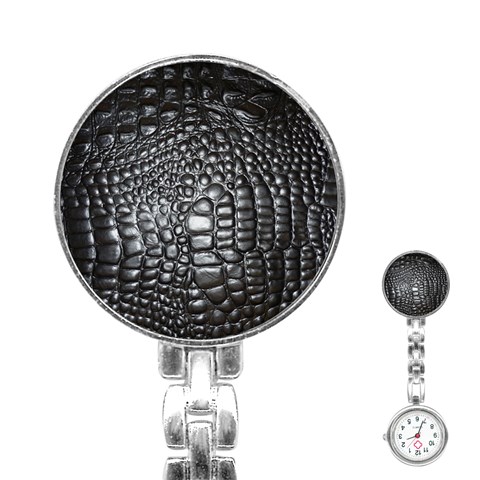 Black Alligator Leather Pattern Stainless Steel Nurses Watch from ArtsNow.com Front