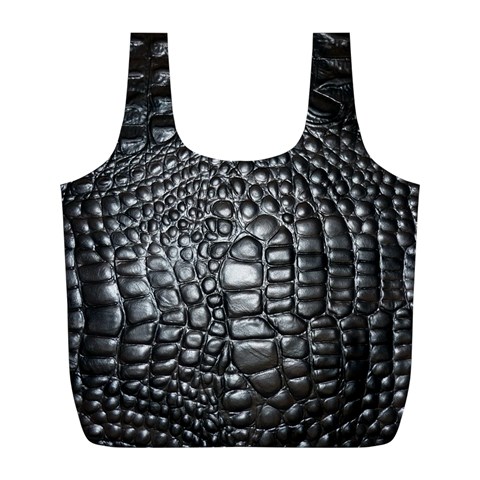 Black Alligator Leather Pattern Full Print Recycle Bag (L) from ArtsNow.com Front