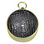Black Alligator Leather Pattern Gold Compass