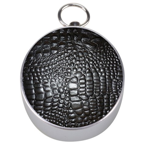 Black Alligator Leather Pattern Silver Compass from ArtsNow.com Front