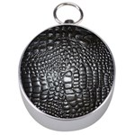 Black Alligator Leather Pattern Silver Compass