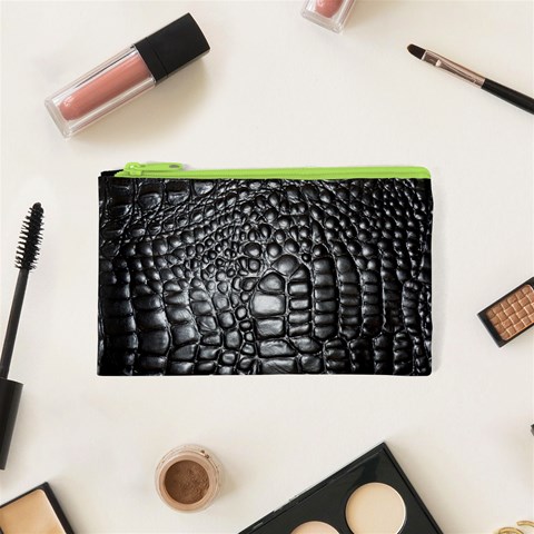 Black Alligator Leather Pattern Cosmetic Bag (XS) from ArtsNow.com Front