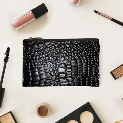 Black Alligator Leather Pattern Cosmetic Bag (XS) from ArtsNow.com Front