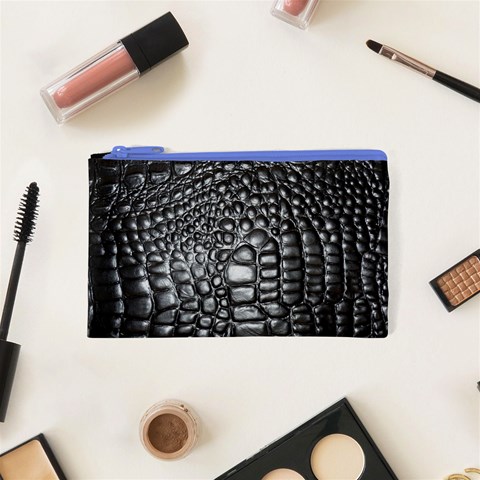 Black Alligator Leather Pattern Cosmetic Bag (XS) from ArtsNow.com Front