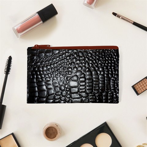 Black Alligator Leather Pattern Cosmetic Bag (XS) from ArtsNow.com Front