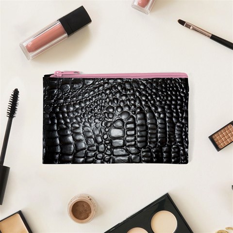 Black Alligator Leather Pattern Cosmetic Bag (XS) from ArtsNow.com Front