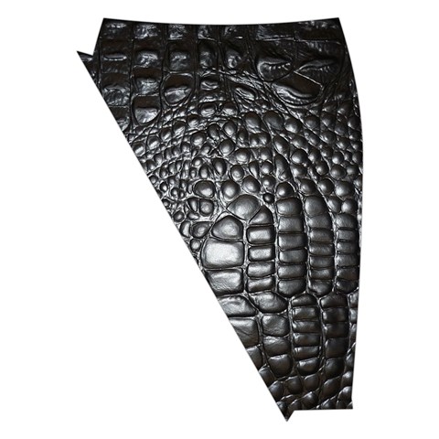 Black Alligator Leather Pattern Midi Wrap Pencil Skirt from ArtsNow.com Front Left