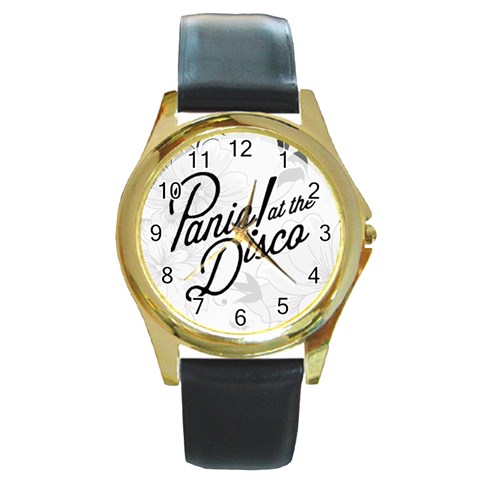 Panic At The Disco Flowers Round Gold Metal Watch from ArtsNow.com Front
