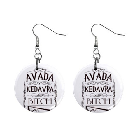 Avada Kedavra Bitch Harry  Potter 1  Button Earrings from ArtsNow.com Front