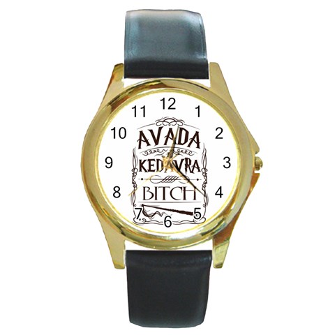 Avada Kedavra Bitch Harry  Potter Round Gold Metal Watch from ArtsNow.com Front
