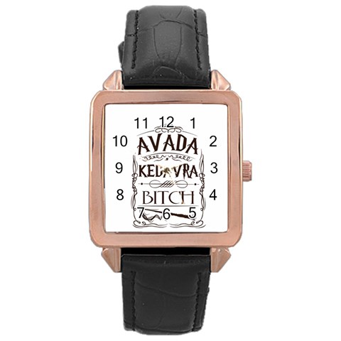 Avada Kedavra Bitch Harry  Potter Rose Gold Leather Watch  from ArtsNow.com Front