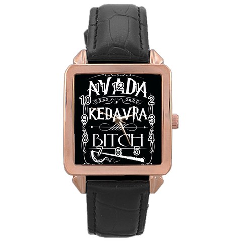 Avada Kedavra Bitch Harry Potter Rose Gold Leather Watch  from ArtsNow.com Front