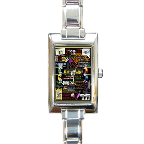 Book Collage Based On Harry Potter And The Philosopher s Stone Rectangle Italian Charm Watch from ArtsNow.com Front