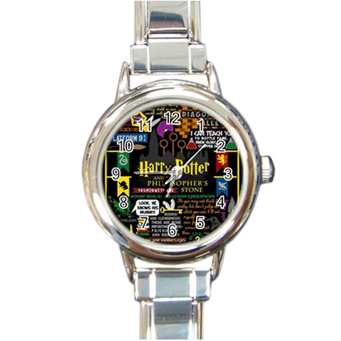 Book Collage Based On Harry Potter And The Philosopher s Stone Round Italian Charm Watch from ArtsNow.com Front