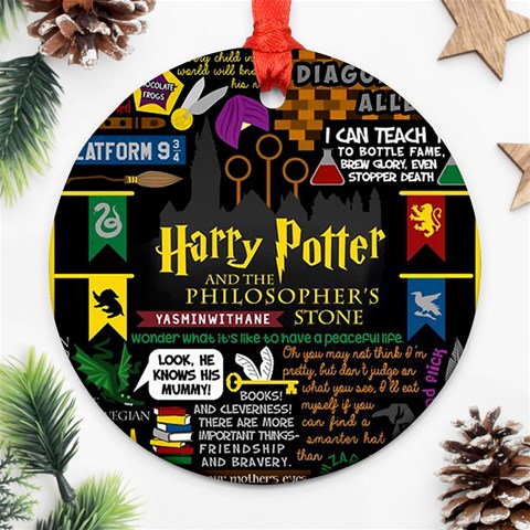 Book Collage Based On Harry Potter And The Philosopher s Stone Ornament (Round) from ArtsNow.com Front