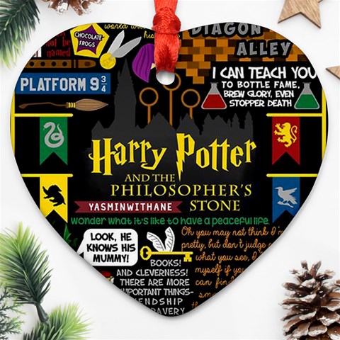 Book Collage Based On Harry Potter And The Philosopher s Stone Ornament (Heart) from ArtsNow.com Front