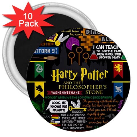 Book Collage Based On Harry Potter And The Philosopher s Stone 3  Magnet (10 pack) from ArtsNow.com Front