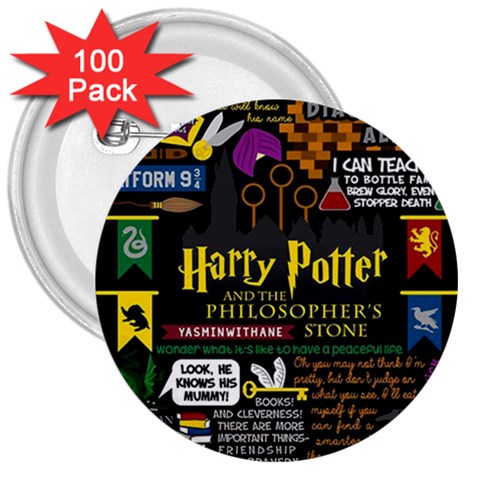 Book Collage Based On Harry Potter And The Philosopher s Stone 3  Button (100 pack) from ArtsNow.com Front
