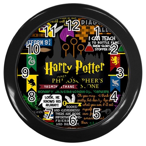 Book Collage Based On Harry Potter And The Philosopher s Stone Wall Clock (Black) from ArtsNow.com Front