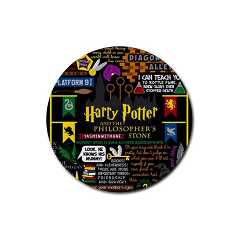 Book Collage Based On Harry Potter And The Philosopher s Stone Rubber Round Coaster (4 pack) from ArtsNow.com Front