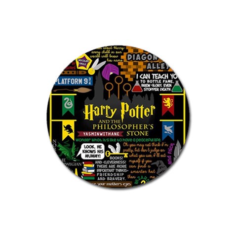 Book Collage Based On Harry Potter And The Philosopher s Stone Magnet 3  (Round) from ArtsNow.com Front