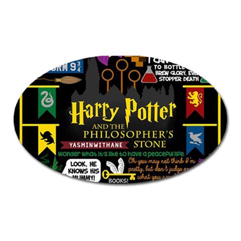 Book Collage Based On Harry Potter And The Philosopher s Stone Magnet (Oval) from ArtsNow.com Front