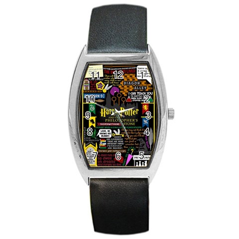 Book Collage Based On Harry Potter And The Philosopher s Stone Barrel Style Metal Watch from ArtsNow.com Front