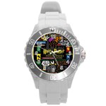 Book Collage Based On Harry Potter And The Philosopher s Stone Round Plastic Sport Watch (L)