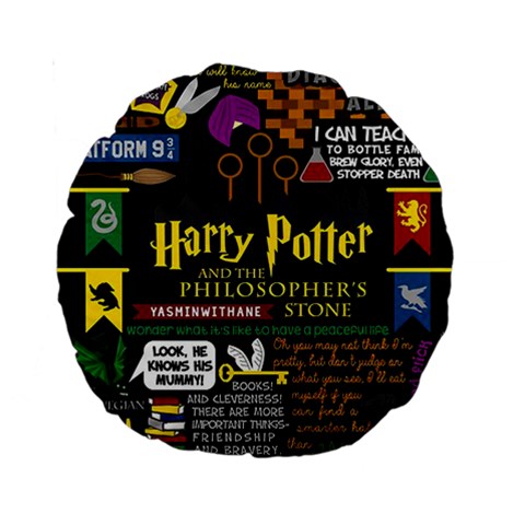 Book Collage Based On Harry Potter And The Philosopher s Stone Standard 15  Premium Round Cushion  from ArtsNow.com Front