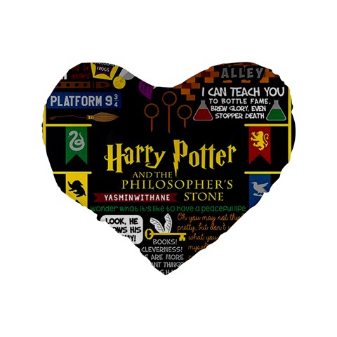 Book Collage Based On Harry Potter And The Philosopher s Stone Standard 16  Premium Heart Shape Cushion  from ArtsNow.com Back