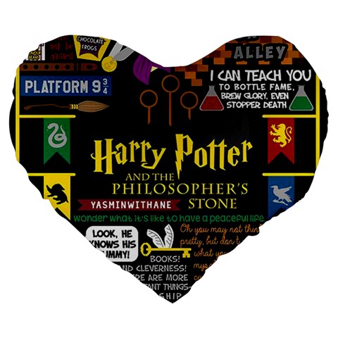 Book Collage Based On Harry Potter And The Philosopher s Stone Large 19  Premium Heart Shape Cushion from ArtsNow.com Front