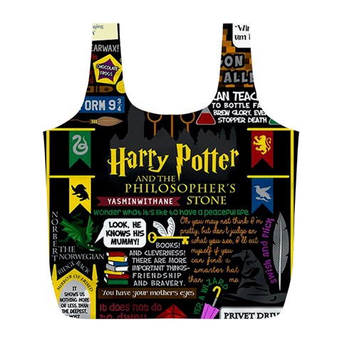 Book Collage Based On Harry Potter And The Philosopher s Stone Full Print Recycle Bag (L) from ArtsNow.com Front