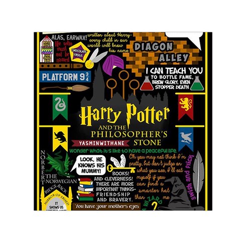 Book Collage Based On Harry Potter And The Philosopher s Stone Small Satin Scarf (Square) from ArtsNow.com Front