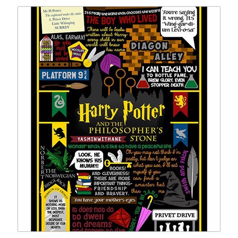 Book Collage Based On Harry Potter And The Philosopher s Stone Drawstring Pouch (XXL) from ArtsNow.com Front