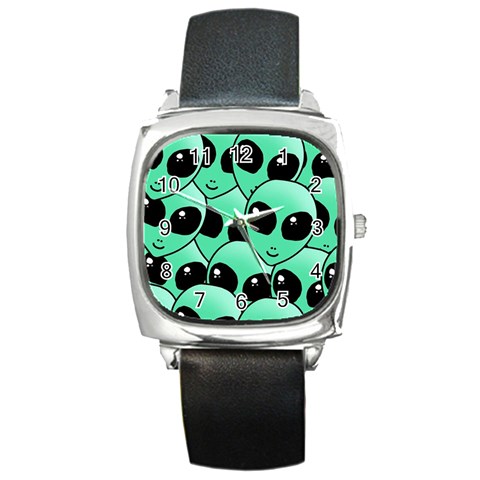 Alien Pattern Square Metal Watch from ArtsNow.com Front