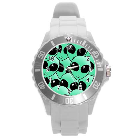 Alien Pattern Round Plastic Sport Watch (L) from ArtsNow.com Front