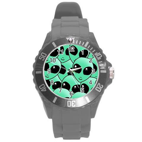 Alien Pattern Round Plastic Sport Watch (L) from ArtsNow.com Front