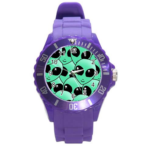 Alien Pattern Round Plastic Sport Watch (L) from ArtsNow.com Front