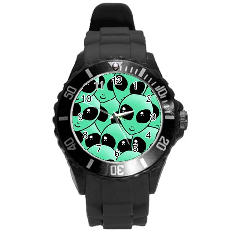 Alien Pattern Round Plastic Sport Watch (L) from ArtsNow.com Front