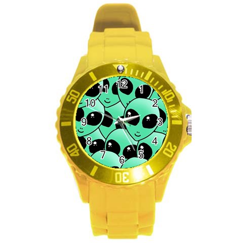 Alien Pattern Round Plastic Sport Watch (L) from ArtsNow.com Front