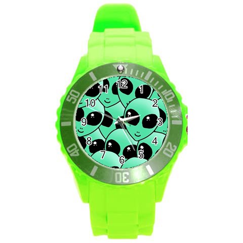 Alien Pattern Round Plastic Sport Watch (L) from ArtsNow.com Front